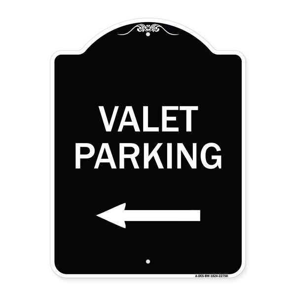 Valet Parking with Left Arrow Heavy-Gauge Aluminum Architectural Sign, 24" x 18", BW-1824-22750